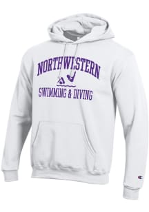 Champion Northwestern Wildcats Mens White Swimming & Diving Icon Powerblend Long Sleeve Hoodie