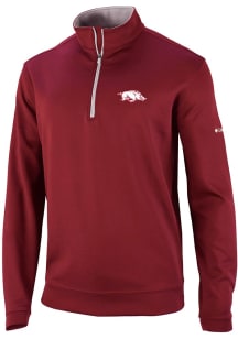 Columbia Arkansas Razorbacks Mens Red Heat Seal Omni Wick Wickhams Hills Long Sleeve Qtr Zip Pullo..