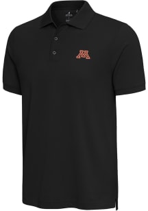 Antigua Minnesota Golden Gophers Mens Black Nobel Short Sleeve Polo