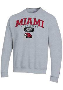 Champion Miami RedHawks Mens Grey Pill Box Mom Powerblend Long Sleeve Crew Sweatshirt