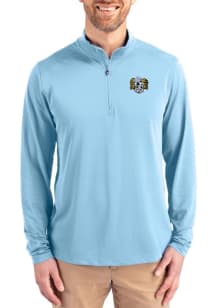 Cutter and Buck North Carolina Tar Heels Mens Light Blue Vault Virtue Eco Pique Long Sleeve Qtr Zi..