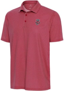 Antigua Wisconsin Badgers Mens Red Trellis Short Sleeve Polo