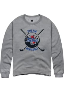 Rally Tulsa Golden Hurricane Mens Grey Men's Golfer Long Sleeve Crew Sweatshirt