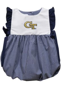 Vive La Fete GA Tech Yellow Jackets Baby Girls Navy Blue Gingham Bubble Short Sleeve Dress