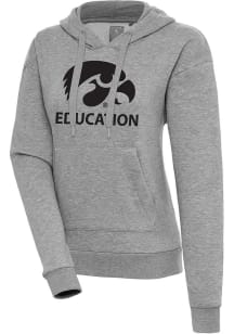 Antigua Iowa Hawkeyes Womens Grey Heather Iowa Education Victory Hooded Sweatshirt
