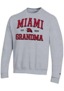 Champion Miami RedHawks Mens Grey Est. Date Grandma Powerblend Long Sleeve Crew Sweatshirt
