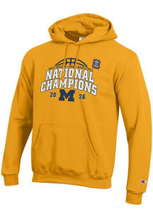 Champion Michigan Wolverines Mens Yellow MBB National Champs 2026 Powerblend Long Sleeve Hoodie