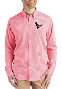Cutter and Buck Houston Texans Mens Red Gingham LS Woven Long Sleeve Dress Shirt