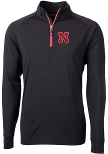 Cutter and Buck Nebraska Cornhuskers Mens Black Adapt Eco Knit Long Sleeve Qtr Zip Pullover