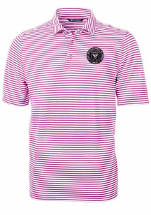 Cutter and Buck Inter Miami CF Mens Pink Virtue Eco Pique Stripe Short Sleeve Polo