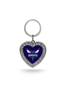 Charlotte Hornets Rhinestone Heart Keychain - Purple