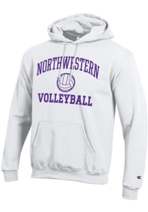 Champion Northwestern Wildcats Mens White Volleyball Icon Powerblend Long Sleeve Hoodie