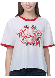 Maryland Terrapins Womens White Retro Ringer Short Sleeve T-Shirt