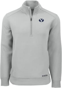 Cutter and Buck BYU Cougars Mens Ash Roam Long Sleeve Qtr Zip Pullover