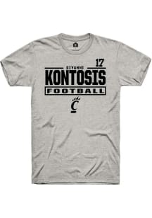 Giyahni Kontosis Cincinnati Bearcats Ash Football NIL Stacked Box Short Sleeve Player T Shirt