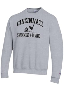 Champion Cincinnati Bearcats Mens Grey Heather Swimming & Diving Icon Powerblend Long Sleeve Crew..