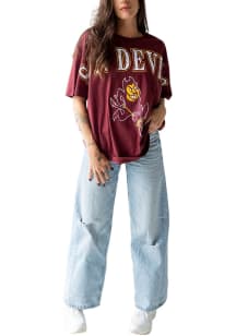 Gameday Social Arizona State Sun Devils Womens Maroon Southern Split Short Sleeve T-Shirt