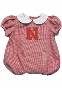 Vive La Fete Nebraska Cornhuskers Baby Red Gingham Collar Short Sleeve One Piece