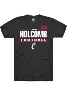Terrell Holcomb Cincinnati Bearcats Black Football NIL Stacked Box Short Sleeve Player T Shirt