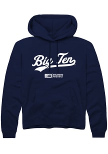 Rally Big Ten Mens Navy Blue Script Design Long Sleeve Hoodie
