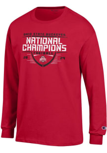 Champion Ohio State Buckeyes Red Football 2024 Football National Champion Gridiron Jersey Long Sle..