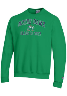 Champion Notre Dame Fighting Irish Mens Green Font Class of 2027 Powerblend Long Sleeve Crew Sweat..