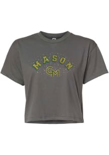 Summit Sportswear George Mason University Womens Dark Grey Rhinestone and Pearl Short Sleeve T-Shi..