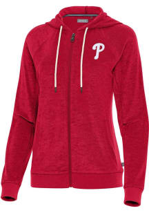 Antigua Philadelphia Phillies Womens Red Favorite Long Sleeve Full Zip Jacket