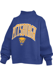 Pressbox Pitt Panthers Womens Blue Mock Neck Crew Sweatshirt