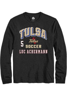 Luc Achermann Tulsa Golden Hurricane Black NIL Arch Logo Long Sleeve Player T Shirt