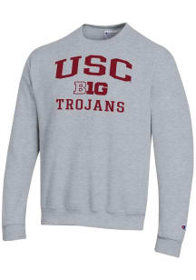 Champion USC Trojans Mens Grey Big Ten Powerblend Long Sleeve Crew Sweatshirt
