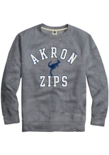 Rally Akron Zips Mens Grey Triblend Number One Long Sleeve Crew Sweatshirt