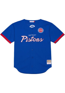 Mitchell and Ness Detroit Pistons Mens Blue Head Coach Baseball Jersey