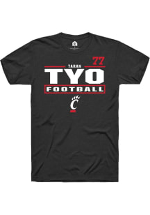 Taran Tyo Cincinnati Bearcats Black Football NIL Stacked Box Short Sleeve Player T Shirt