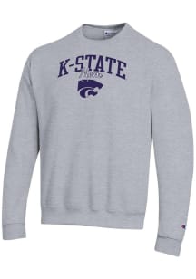 Champion K-State Wildcats Mens Grey Mom Script Powerblend Long Sleeve Crew Sweatshirt