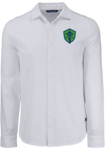 Cutter and Buck Seattle Sounders FC Mens White Advantage Soft Pique Long Sleeve Dress Shirt