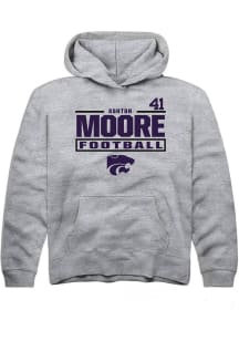 Ashton Moore Rally K-State Wildcats Youth NIL Stacked Box Long Sleeve Player Hoodie Grey