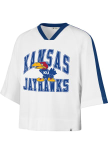 47 Kansas Jayhawks Womens White Drop Needle Short Sleeve T-Shirt