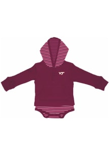 Virginia Tech Hokies Baby Maroon Stripe Hooded Long Sleeve One Piece