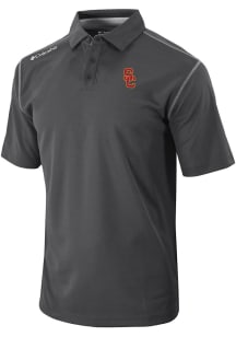 Columbia USC Trojans Mens Black Heat Seal Omni Wick Shotgun Short Sleeve Polo