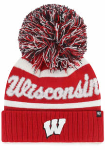 47 Wisconsin Badgers Red Spirited Cuff Pom Womens Knit Hat