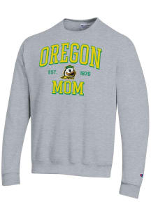 Champion Oregon Ducks Mens Grey EST Date Mom Powerblend Long Sleeve Crew Sweatshirt