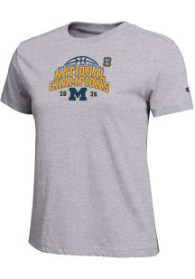 Champion Michigan Wolverines Womens Grey MBB National Champs 2026 Core Short Sleeve T-Shirt