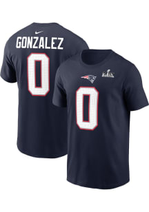 Christian Gonzalez New England Patriots Navy Blue 2025 Super Bowl Participant Short Sleeve Player..