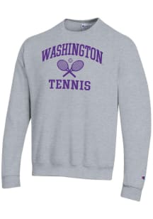 Champion Washington Huskies Mens Grey Tennis Icon Powerblend Long Sleeve Crew Sweatshirt
