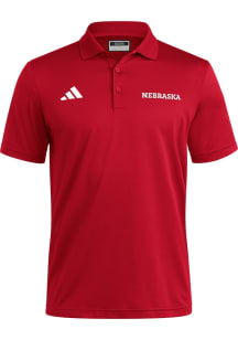 Adidas Nebraska Cornhuskers Mens Red Ottoman Wordmark Short Sleeve Polo