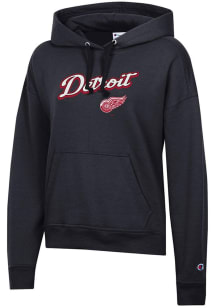 Champion Detroit Red Wings Womens Black Script Logo Powerblend Hooded Sweatshirt