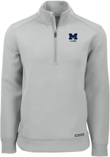 Cutter and Buck Michigan Wolverines Mens Ash Alumni Roam Long Sleeve Qtr Zip Pullover