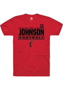Zion Johnson Cincinnati Bearcats Red Football NIL Stacked Box Short Sleeve Player T Shirt