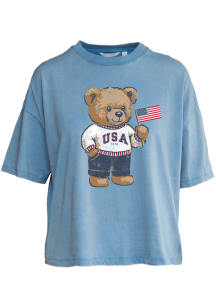 Americana Womens Blue Americana Teddy Bear Short Sleeve T-Shirt